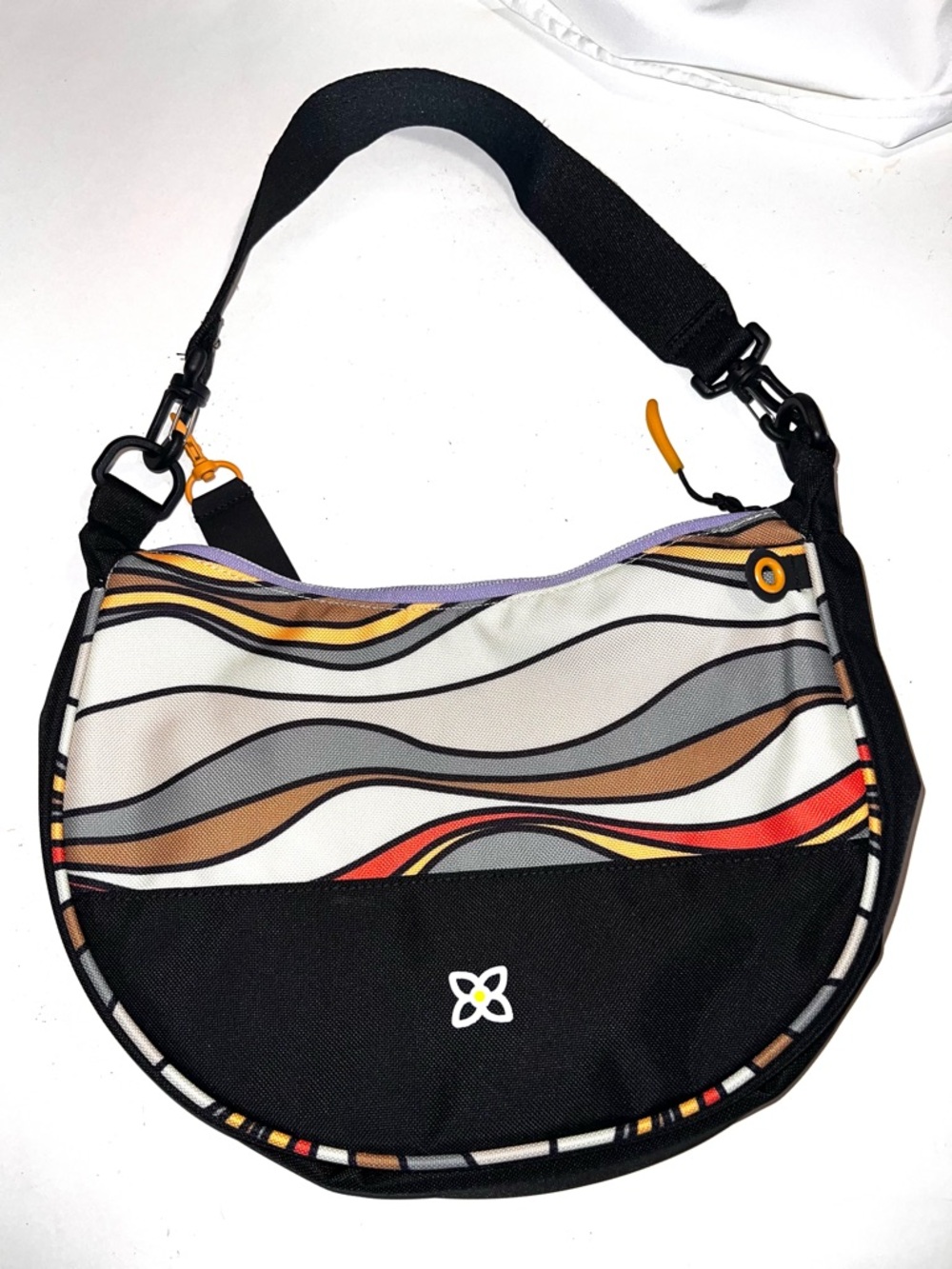 SHERPANI BAG Mina Crescent Crossbody Black Multicolor Wave Print VENTURA ‘73